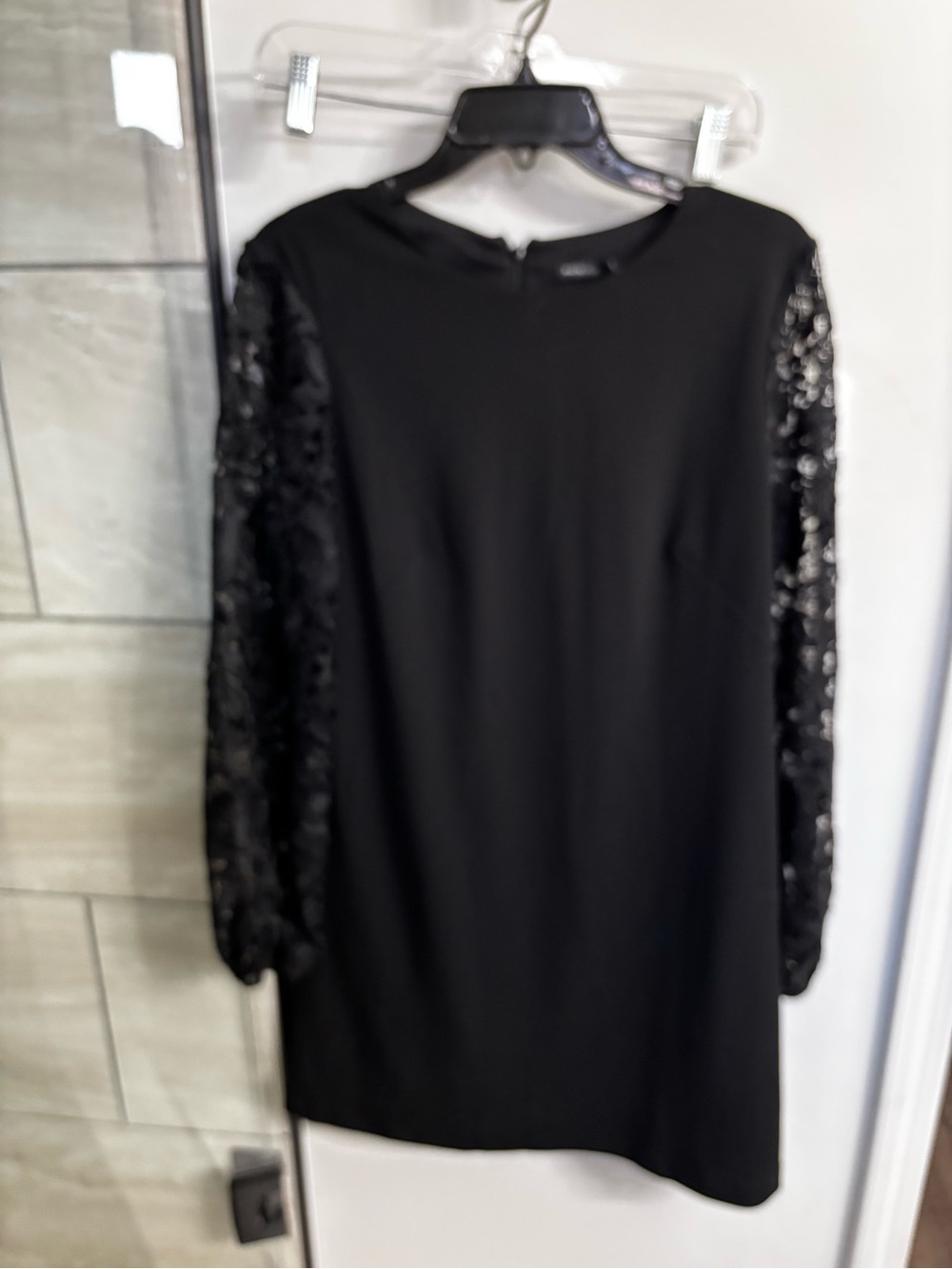 White House Black Market Black Lace-Sleeve Shift Dress